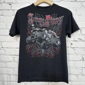 Grave Digger Y2k Graphic‎ T Shirt Size S 2009 Flames Skull ALSTYLE Tag Black Red